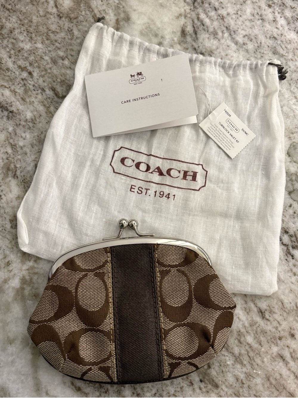 Coach Brown Signature Kiss-Lock Coin Purse